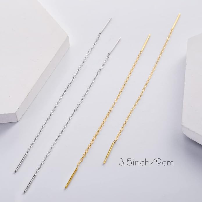 2 Pairs S925 Sterling Silver Chain Threader Earrings For Women Bar Wrap Threader Dangle Drop Earrings Lightweight Minimalist Hypoallergenic Earrings Anniversary Jewelry