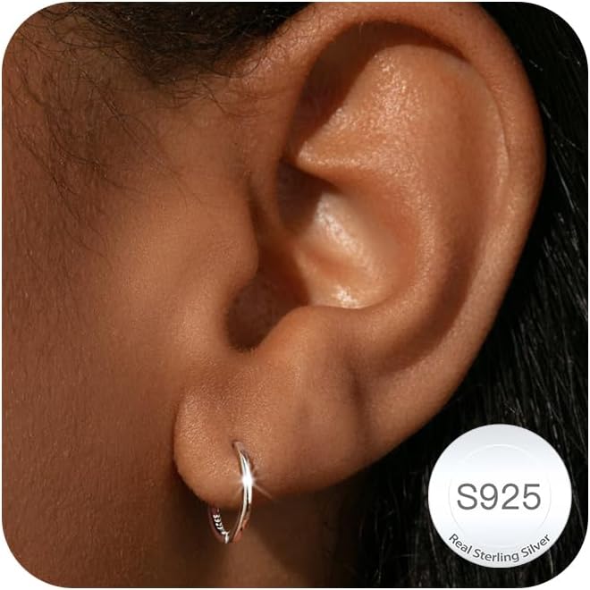 Carffordo 925 Sterling Silver Hoop Earrings - Small Huggie Earrings for Women, Hypoallergenic Trendy Cartilage Silver Earrings, Lightweight Jewelry