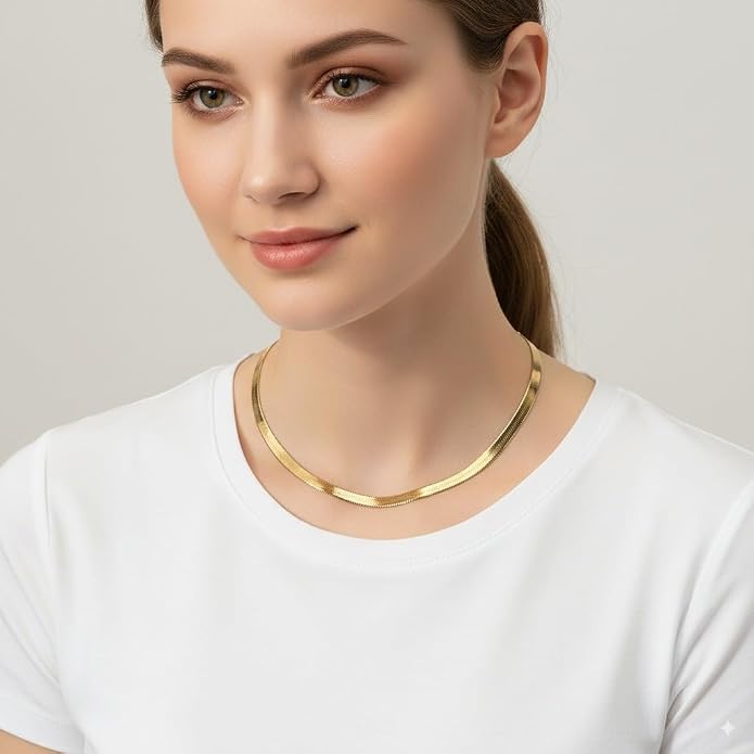 Herringbone Chain 316L Stainless Steel 14,16,18,20,22,24,27,30 inches Necklace for Men and Women in Gold, Silver Tone