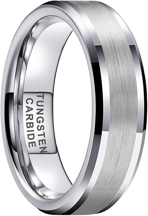 TUTISS 6mm 8mm Silver/Black/Gunmetal/Gold Tungsten Rings for Men Women Fashion Jewelry Engagement Wedding Bands Matte Polished Shiny Beveled Edges Comfort Fit