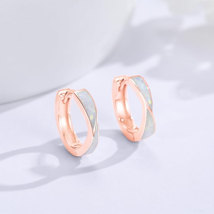 KiiKii Opal Hoop Earrings for Women 925 Sterling Silver 15mm Twisted Huggie Earrings Opal Jewelry Gifts for Birthday Anniversary Christmas