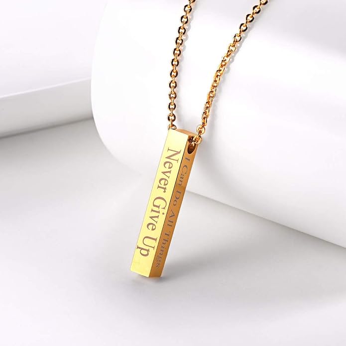 U7 Engravable Bar Necklace, Womens Choker Necklace Stainless Steel Custom Engrave Text Horizontal/Vertical Bar Pendant Necklaces for Men Women
