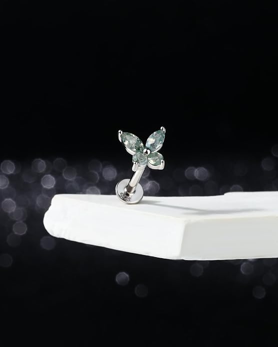 Jewseen Celtic knot&Butterfly Moss Agate Stud Earrings Dangle Internal Threaded Flat Back 16g 8mm Hypoallergenic 925 Sterling Silver Piercing Jewelry for Cartilage Lip Conch Tragus Helix