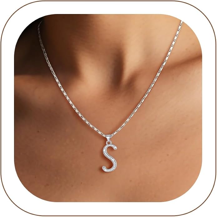 U7 Initial Necklace for Women, Gold/Platinum Plated CZ Crystal Letter A-Z Pendant Necklace, Shiny 20 Inch Name Chain Dainty Personalized Jewelry for Men Mom Wife Friend