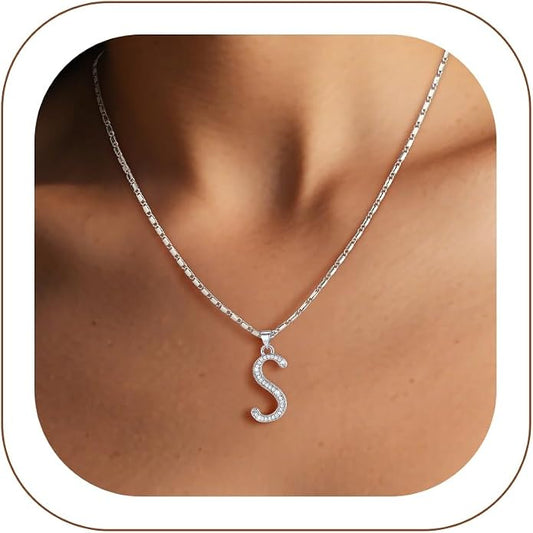 U7 Initial Necklace for Women, Gold/Platinum Plated CZ Crystal Letter A-Z Pendant Necklace, Shiny 20 Inch Name Chain Dainty Personalized Jewelry for Men Mom Wife Friend