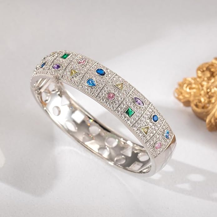 Gold Silver Plated Inspirational Cuff Bangle Bracelets for Women, Multicolor Crystal Statement Jewelry with Gift Box, Encouraging Bracelet Gift for Her Birthday Christmas