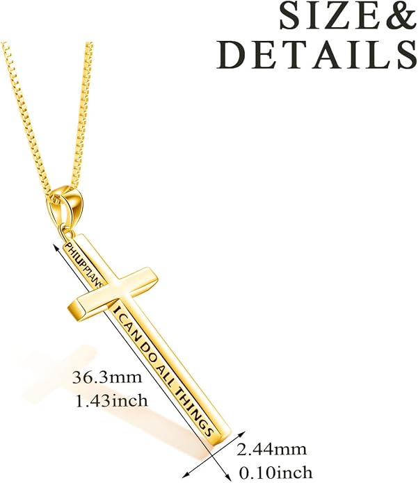 POPLYKE Cross Necklace 925 Sterling Silver Philippians 4:13 I Can Do All The Things Inspirational Necklace Gifts for Women Men 20+2''