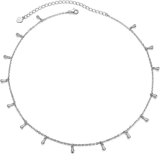 Sterling Silver Jewelry Choker Necklace Pendant Disc Chain Statement Necklace For Women 13+3 inches