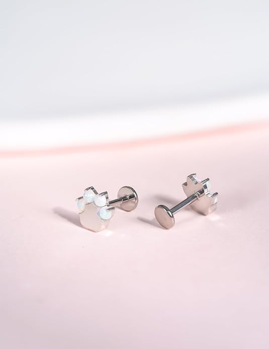 Limerencia 2Pcs 18g Titanium Internally Threaded Tragus Piercing Jewelry Nose Studs Flat Back Earrings Labret, Lip, Helix, Cartilage, Conch, Medusa Piercing for Women Men Sensitive Ears
