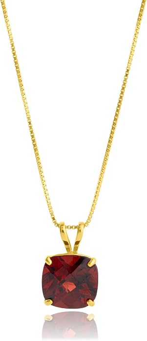 MAX + STONE Cushion Cut Gemstone Necklace | 8mm Solitaire Birthstone Necklace for Women | Gemstone Pendant Necklaces with 18 inch Box Chain