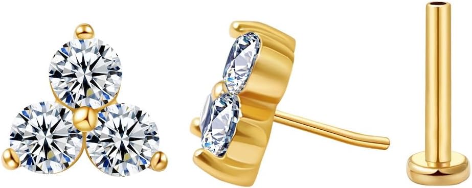 FANSING Cartilage Earring Tragus Stud Trio CZ Stone Flat Back Earring for Helix Conch Threadless Push Pin Labret Stud