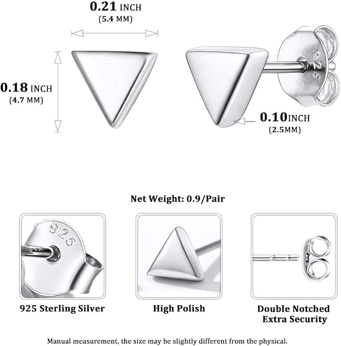 ChicSilver 925 Sterling Silver Earrings Dainty Bar/Circle/Triangle/Star/Ball Stud Earrings for Women with Gift Box, Hypoallergenic Earrings for Sensitive Ears