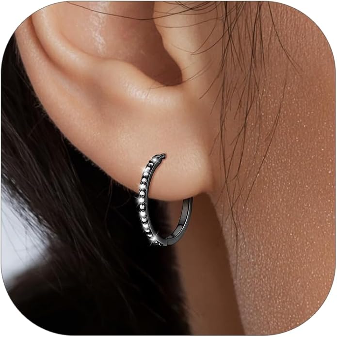 PROSTEEL Hoop Earrings for Women, Huggie Hoop with 925 Sterling Silver Post, 8/10/12/14/16/18/20mm Small Huggie Hoops, 14K Gold Plated/Silver/Black/Rose Gold Hypoallergenic Earrings Jewelry