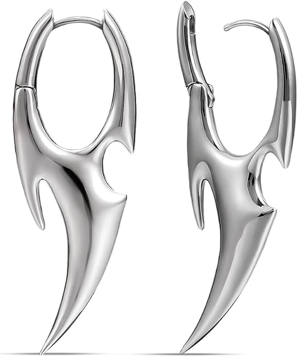 PUNKYOUTH Sharp Line Fluid Curve Earrings 18G 1mm Piercing Jewelry Edgy Minimalist Modern Claw Spike Huggie Hoop Dangle Drop For Women Men Polished Statement Everyday Wear Fashion Accessories
