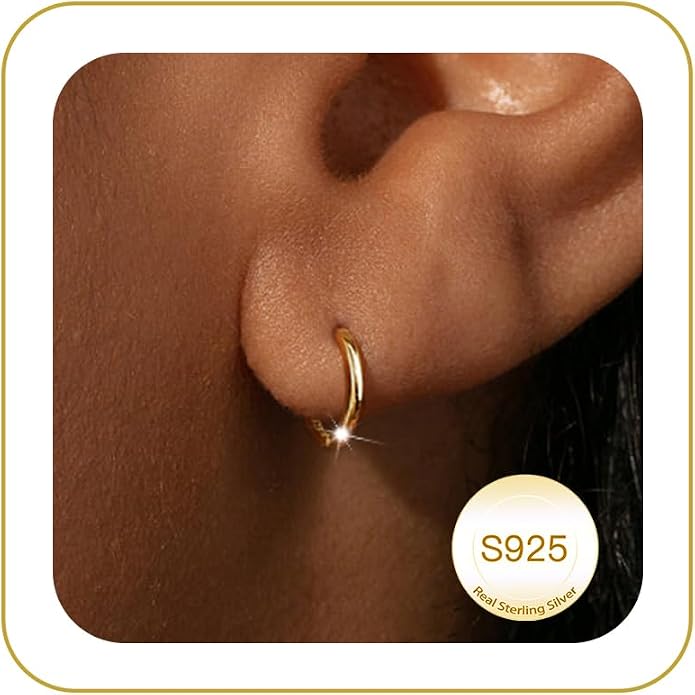 Carffordo 925 Sterling Silver Hoop Earrings - Small Huggie Earrings for Women, Hypoallergenic Trendy Cartilage Silver Earrings, Lightweight Jewelry