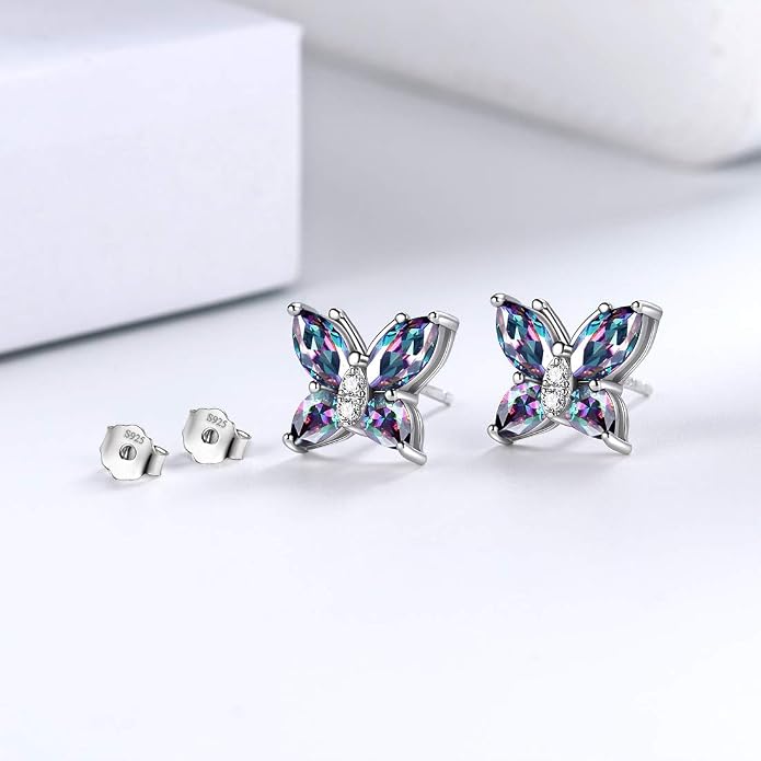 Aurora Tears Butterfly Jewelry,Women 925 Sterling Silver Butterflies Birthstone Pendant Necklace/Earrings/Rings Wedding Gift