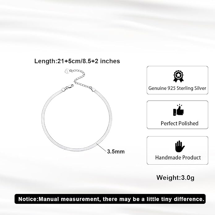 925 Sterling Silver Chain Anklets Bracelet For Women Adjustable Anklet Bracelet With Rhodium Plating For Long-Lasting Shine Silver Anklets For Women Jewelry Gift for Women