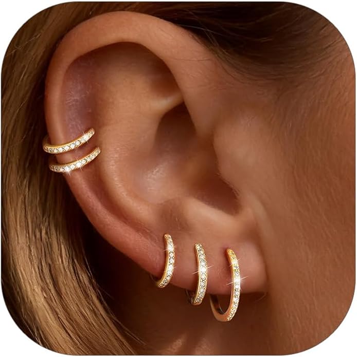 PROSTEEL Hoop Earrings for Women, Huggie Hoop with 925 Sterling Silver Post, 8/10/12/14/16/18/20mm Small Huggie Hoops, 14K Gold Plated/Silver/Black/Rose Gold Hypoallergenic Earrings Jewelry