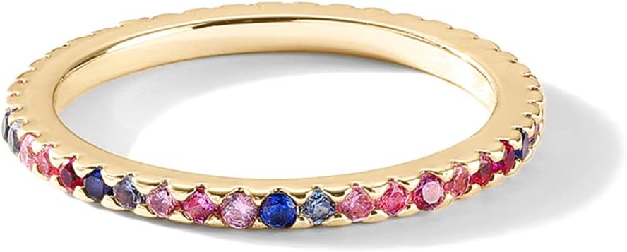 PAVOI 14K Gold Plated Sterling Silver Colored CZ Stones Stackable Ring | Simulated Diamond Eternity Bands for Women