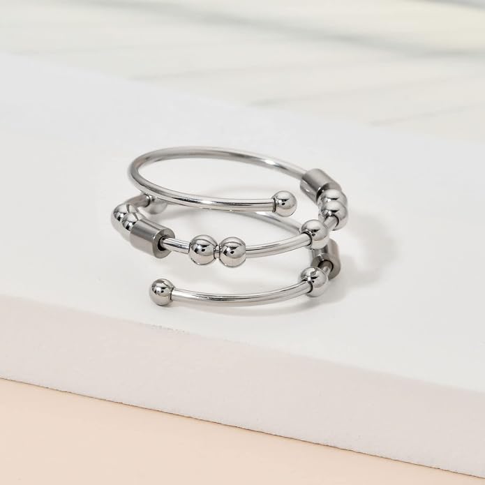 Morse Code Rings for Women, Stainless Steel Spinner Ring Fidget Rings for Anxiety Ring Morse Code Rings Inspirational Gifts Jewelry Women Birthday Graduation Gifts for Best Friends