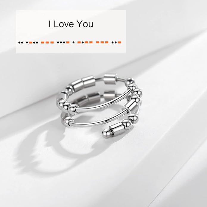 Morse Code Rings for Women, Stainless Steel Spinner Ring Fidget Rings for Anxiety Ring Morse Code Rings Inspirational Gifts Jewelry Women Birthday Graduation Gifts for Best Friends