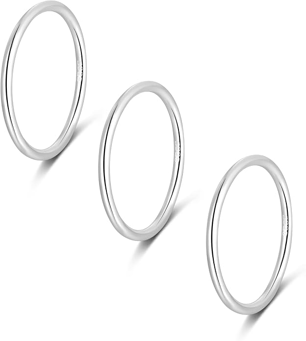 CANDYFANCY 925 Sterling Silver 1.2mm Stacking Midi Thin Rings Thumb Pinky Ring Stack Knuckle Rings for Women Band Ring Size 2.5-8.5