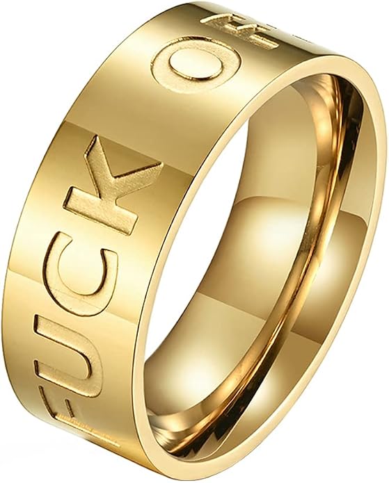 Men's Stainless Steel Cool Personalized Ring Engraved Fuck Off Inspirational Band Silver Gold