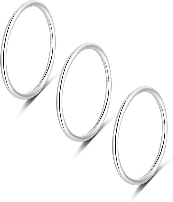 CANDYFANCY 925 Sterling Silver 1.2mm Stacking Midi Thin Rings Thumb Pinky Ring Stack Knuckle Rings for Women Band Ring Size 2.5-8.5