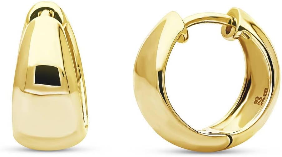 BERRICLE Sterling Silver CZ Dome Fashion Hoop Huggie Earrings for Women, Cubic Zirconia, Rose/Yellow Gold Flashed, Small/Medium Size (0.5-1 Inch)