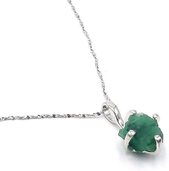 Natural raw gemstone pendant chain necklace with white gold over 925 solid sterling silver, birthstone dainty solitaire gift for her, uniquelan jewelry