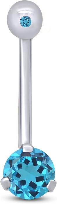 AFFY Internally Threaded Belly Button Navel Ring for Women, Three-Prong Round Simulated Birthstone in 14K Gold Over 925 Sterling Silver, Body Piercing Jewelry Gift