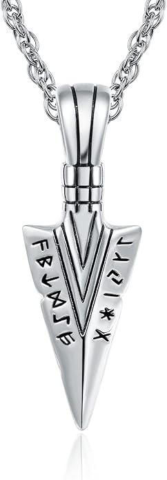 KINGWHYTE 925 Sterling Silver Arrowhead Viking Necklace for Men | Spear Head Pendant,Norse Viking Amulet Jewelry, Birthday Gifts, with 20" + 2'' Chain