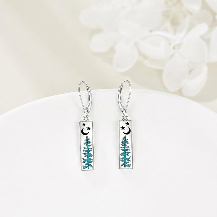 Mountain Earrings 18K White Gold Plated Turquoise/Abalone Shell Mountain Dangle Drop Earrings Jewelry Gift for Skiers, Hikers, Campers, Climbers Lovers