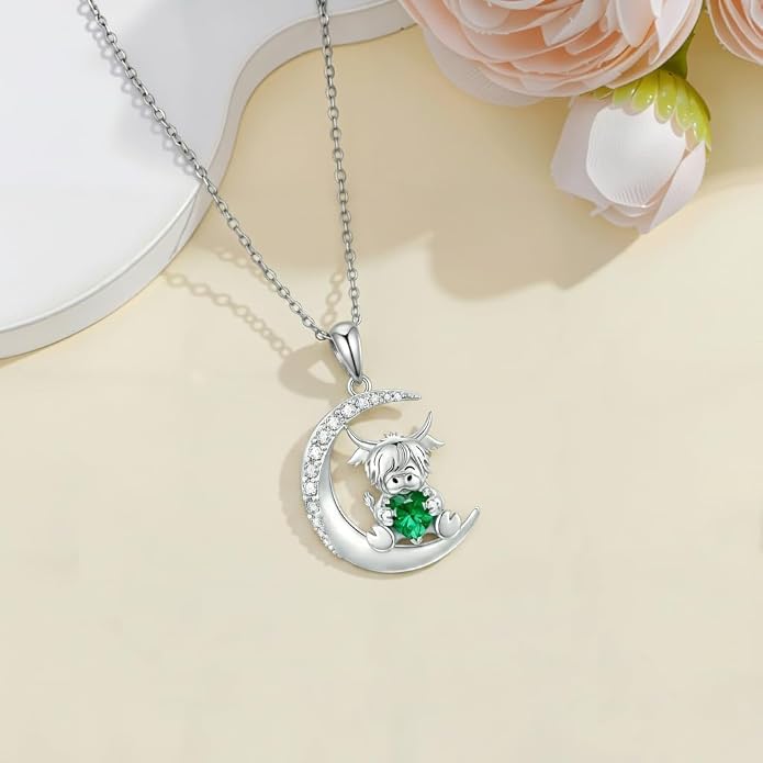PROESS Animal Birthstone Necklace 925 Sterling Silver Otter/Axolotl/Hippo/Elephant/Dachshund/Monkey/Red Panda Pendant Necklace Animal Birthstone Jewelry Gifts for Women