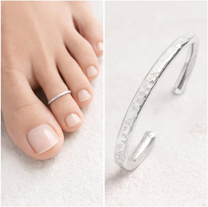 Ellie J Maui Toe Ring for Women– 14k Adjustable – Silver, Gold, or Rose Gold – Simple and Comfortable | 1.3 Hammered band Gold Filled ring, Rose Gold, Sterling Silver