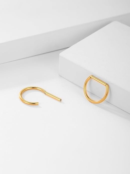 Oveta Titanium D Shaped Nipple Rings 14G for Nipple Piercing Jewelry Higned Segment Clicker Ring Hoops 11mm 12mm 14mm for Women Men, Silver Gold Black, 2PCS