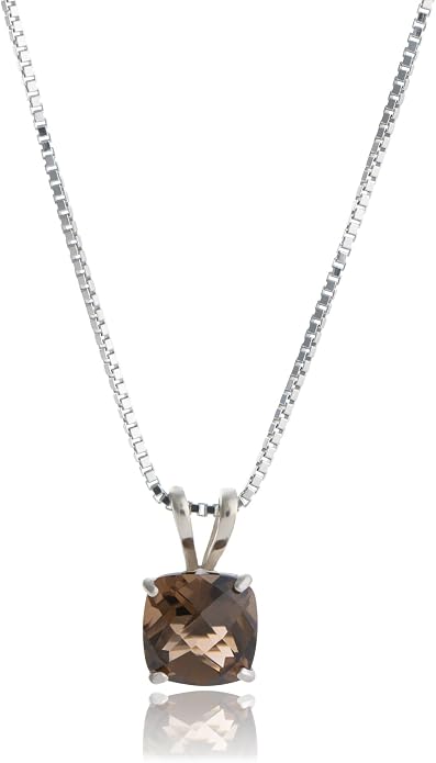 MAX + STONE 925 Sterling Silver Cushion Cut Birthstone Necklace for Women | 6mm Hypoallergenic Solitaire Necklace | Gemstone Pendant Necklaces with 18 inch Box Chain