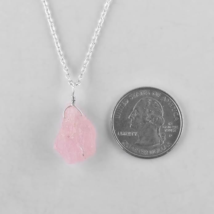 Raw Gemstone Dainty Pendant Necklace for Women, Natural Birthstone Handmade Jewelry, Healing Chakra Crystal, Silver Plated Chain 18" Birthday Gift for Her