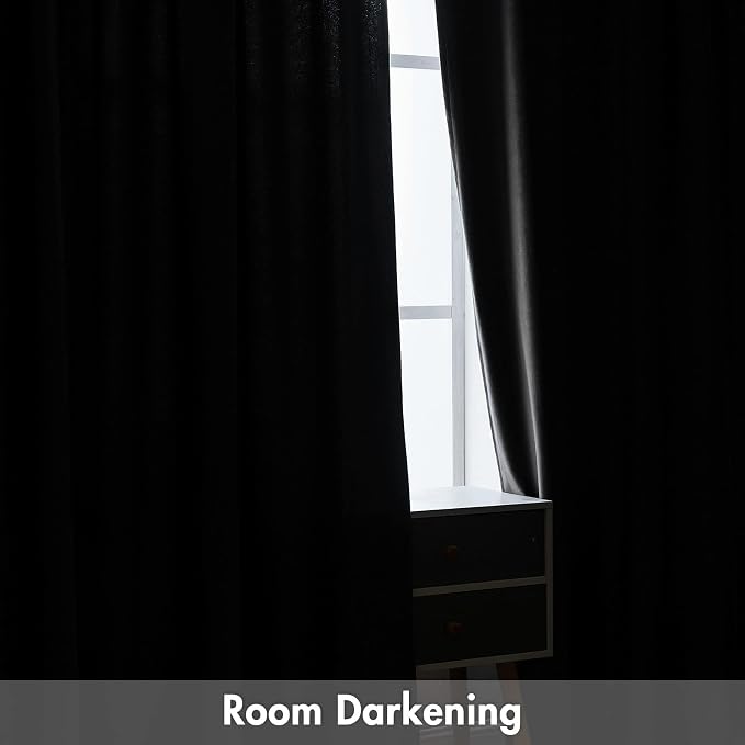 MIULEE Black Blackout Velvet Curtains Drapes 63 Inch Long 52"x63" Bedroom | Luxurious Bedroom Living Room Decor, Room Darkening, Thermal Insulated, Rod Pocket Design, Super Soft Fabric