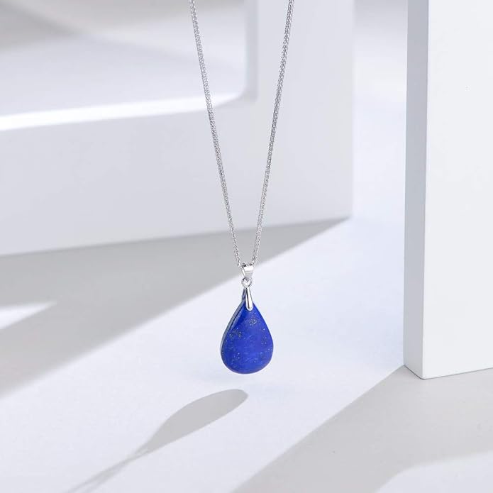 iSTONE 925 Sterling Silver Natural Crytral for Womens Pendant Necklace, Gemstone Birthstone with 17.8" Silver Chain Ladies