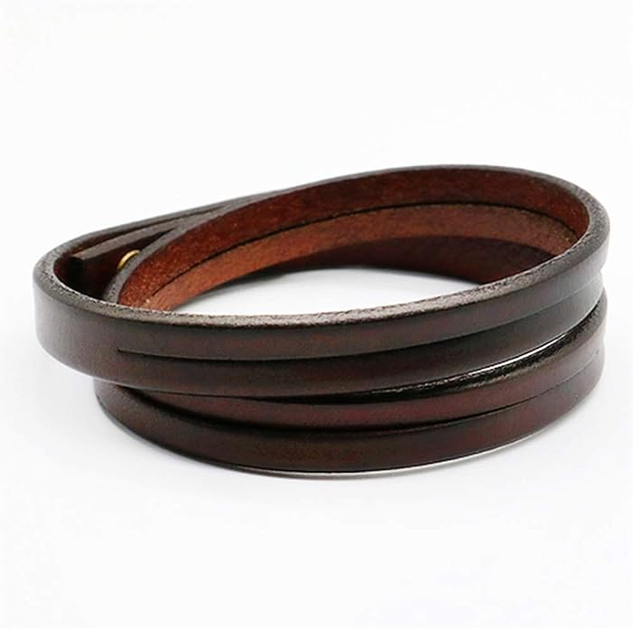 Mens Genuine Leather Bracelet - Handmade Adjustable Leather Cuff Bracelet punk Style leather wrap Wristband for Men