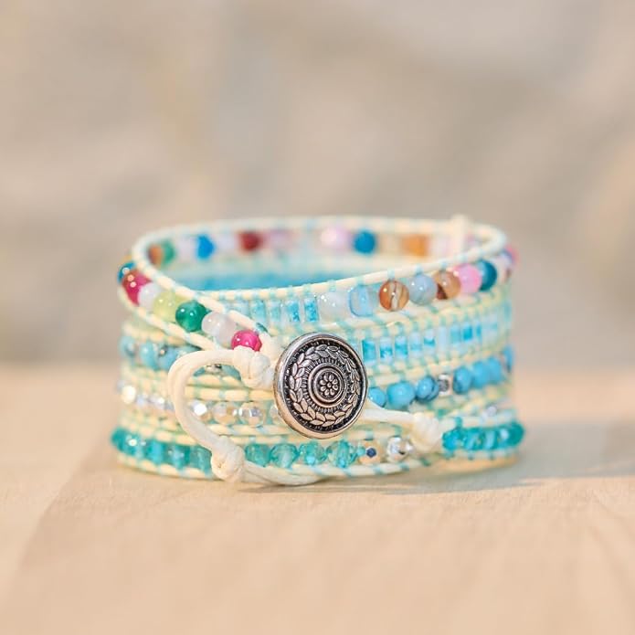 YGLINE Boho Beaded 5 Wrap Bracelets Cuff Bracelets Stone Wrap Bracelets Natural Stone Leather Wrap Bracelet