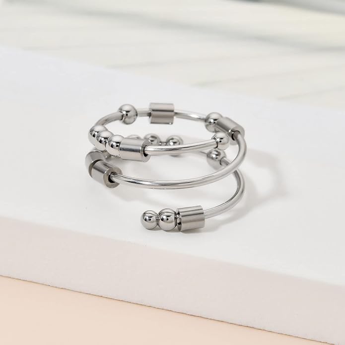 Morse Code Rings for Women, Stainless Steel Spinner Ring Fidget Rings for Anxiety Ring Morse Code Rings Inspirational Gifts Jewelry Women Birthday Graduation Gifts for Best Friends