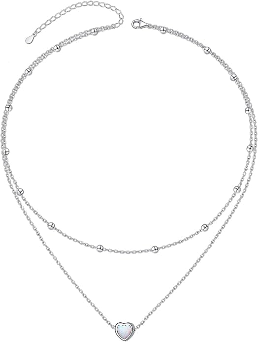 Layered Choker Necklaces for Women S925 Sterling Silver Circle/Heart/Cross/Star Multi Layered Necklace Handmade Bead Chain Adjustable Jewelry for Birthday