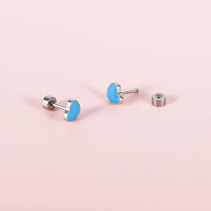 JMLOON 12 Pairs Enamel Flat Back Stud Earrings Surgical Stainless Steel Round Heart Star Square Hexagon Screw Back Stud Earrings
