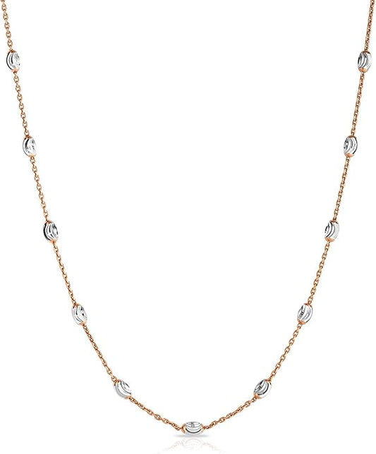 Savlano 18K Gold Plated Over 925 Sterling Silver Station Oval Moon Bead Necklace Chain For Women. Silver, Gold, Rose Gold - Made in Italy Comes With a Gift Box