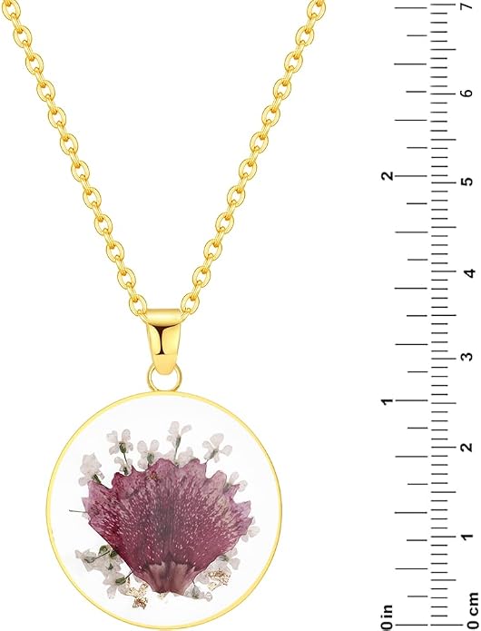 AUNTESIGN Forget-Me-Not and Queen Anne's Lace Pressed Wildflower Necklace | Birth Month Flowers Necklace | Gold/Silver Pressed Flower Jewelry | Mother's Day | Gift For Her
