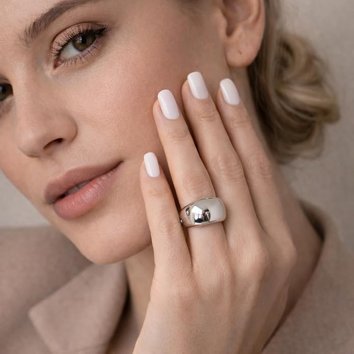 QueenBee Chunky Dome Adjustable Ring for Women, Bold Statement Open Ring, Minimalist Wide Dome Ring, Gold or Silver Plated Fashion Jewelry Gift for Women