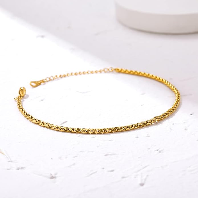 GoldChic Adjustbale Link Chain Anklet for Women Summer Jewelry, 316L Stainless Steel Figaro/Wheat/Twist Rope/Cuban Foot Bracelet-Waterproof, Resizable 9"-12" (Gift Box Included)