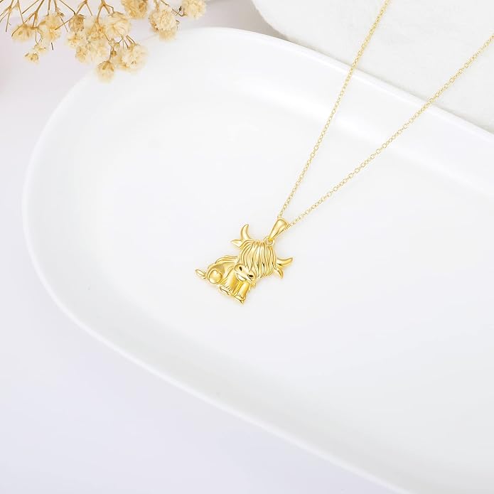 Highland Cow Gifts for Women 925 Sterling Silver Highland Cow Birthstone Necklace Fluffy Cow Jewelry Gifts Birthday Christmas